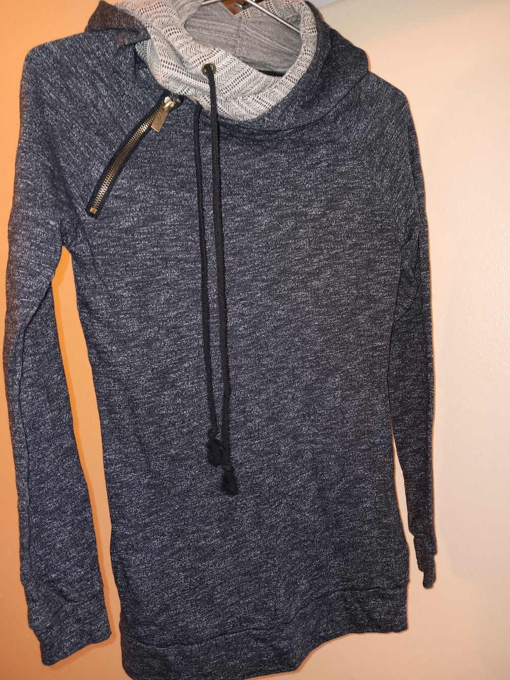 Cozy Navy Heather Funnel Neck Hoodie Sweater